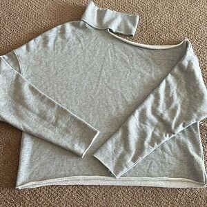 Six Fifty Women’s Cold Shoulder Mock Turtleneck Grey Sweatshirt